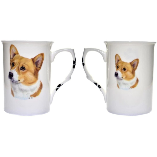 (BB24) Bone China Set of 2 Corgi Dog Mugs - Gift Boxed