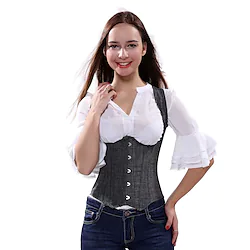 Cosplay Rococo Punk Gothic Underbust Corset Masquerade Overbust Corset Women's Tummy Control Push Up Denim Costume Vintage Cosplay Party Plus Size Corset Masquerade Lightinthebox