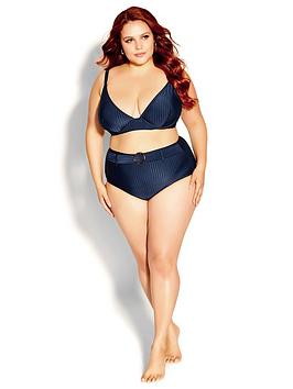 City Chic Java Longline Underwire Bikini Top - Navy, Navy, Size 22, Women