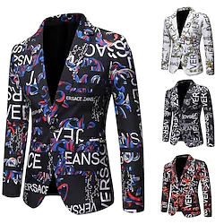 Men's Blazer Quick Dry Party Single Breasted Letter 3D Printed Graphic Flat collar Elegant Jacket Outerwear Long Sleeve Classic Lined Winter Lightinthebox