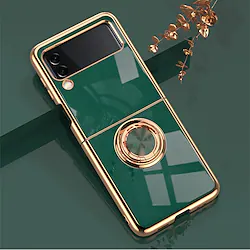 Phone Case For Samsung Galaxy Back Cover Z Flip 3 Plating Ring Holder Magnetic Solid Colored TPU Lightinthebox