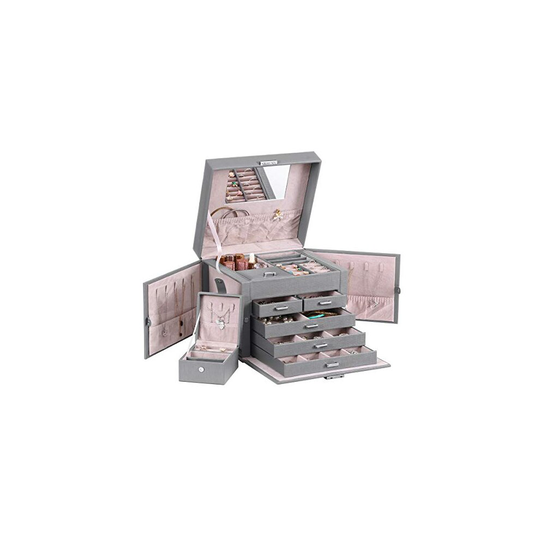 ANWBROAD Large Jewellery Box for Women Jewellery Box Organiser Roomy and Stable Jewellery Storage Box with Travel Jewelry Box for Earring Ri