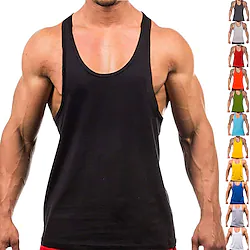 Men's Running Tank Top Workout Tank Vest / Gilet Cotton Breathable Quick Dry Moisture Wicking Fitness Gym Workout Bodybuilding Sportswear Activewear Dark Grey Black / Orange Black Lightinthebox