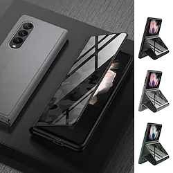 Phone Case For Samsung Galaxy Back Cover Samsung Galaxy Z fold 3 Shockproof Dustproof with Stand Graphic PU Leather Tempered Glass Lightinthebox