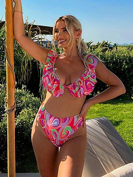 In The Style Billie Faiers Red Abstract Print Bikini Bottoms, Red, Size 6, Women