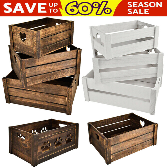 (Heart Shaped Crates, M) Gift Box Wooden Crate Storage Case Decorative Case Christmas Gift