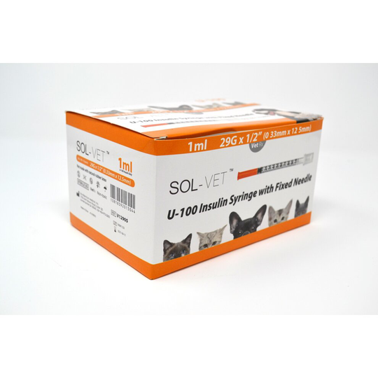 Sol-Vet 1ml 29g x 0.5 inch U40 Syringe with Fixed Needle Box of 100