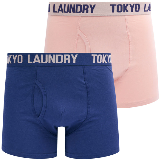 Mens Underwear Saxen (2 Pack) Boxer Shorts Set in Coral Cloud / Deep Cobalt - Tokyo Laundry / S - Tokyo Laundry