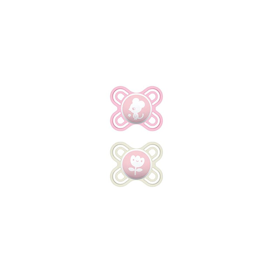 MAM Perfect Start Dummy Set of 2, Especially for Premature and Newborns, Silicone Dummy Prevents Teeth Malalignment, with Dummy Box, 0-2 Months,