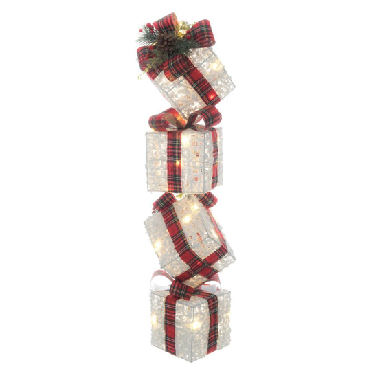 CHRISTMAS VILLAGE 86CM 4Pcs Christmas LED Light Up Snow Effect Glitter Stake Giftbox Decoration UK