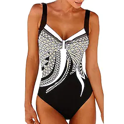 Women's One Piece Swimsuit Backless Vintage Bodysuit Bathing Suit Swimwear White Blue Breathable Quick Dry Lightweight Swimming Surfing Beach Spring Summer Lightinthebox