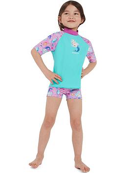 Speedo Short Sleeve Printed Rash Top Set, Green, Size 6-7 Years, Women