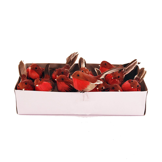 FloristryWarehouse Artificial Robins with Feathers 10cm/4 inches x Box of 12 Christmas Robin