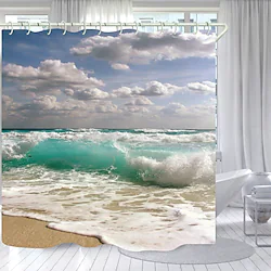 White Clouds And Waves Digital Printing Shower Curtain Shower Curtains Hooks Modern Polyester New Design Lightinthebox