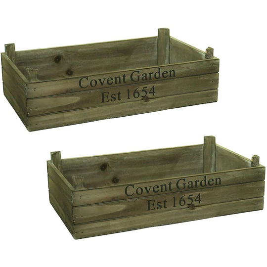 (Medium, Set of 2) Natural Brown Covent Garden Vintage Wooden Storage Display Apple Crate Box