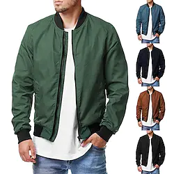 Men's Bomber Jacket Zipper Streetwear Stand Collar Solid Color Sport Casual Top Long Sleeve Windproof Breathable Quick Dry Coat Camping / Hiking Sports Everyday Use Traveling Jogging Street Lightinthebox