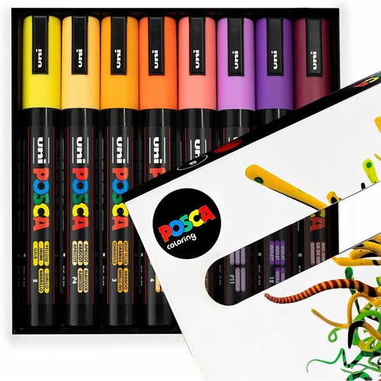 POSCA PC-5M Paint Marker Pens - 1.8-2.5mm - Sunset Tones Set of 8 in Gift Box