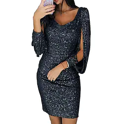 The Great Gatsby Charleston Roaring 20s 1920s Cocktail Dress Vintage Dress Flapper Dress Women's Sequins Tassel Fringe Costume Vintage Cosplay Party / Evening Short Sleeve Dress Masquerade Lightinthebox