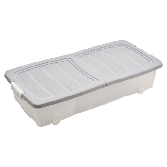 (2 x Small (40 Litre), Grey) 2 x 40 or 55 L Under Bed Storage Box Wheels Lids