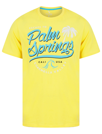 T-Shirts Palm Springs Motif Cotton Jersey T-Shirt in Snapdragon Yellow - South Shore / S - Tokyo Laundry