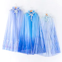 Princess Elsa Cosplay Costume Cloak Girls' Movie Cosplay Dark Blue Blue Light Blue Cloak Children's Day Masquerade / Tulle Lightinthebox