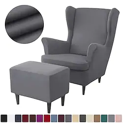Wing Chair Cover Set, Include Stretch Wingback Chair Slipcover and Ottoman Cover, Spandex Stretch Wing Back Chair Cover Removable Machine Washable Armchair Chair Cover for Strandmon Chair Lightinthebox