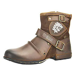 Men's Boots Combat Boots Biker boots Vintage British Roman Shoes Daily Outdoor Water Shoes Rubber PU Mid-Calf Boots Black Brown Coffee Slogan Fall Winter Lightinthebox