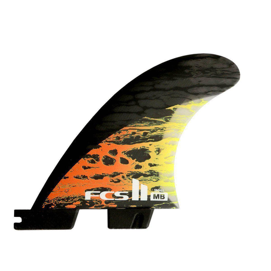 FCS II MB PC Carbon Tri Retail Surfboard Fins in Orange - Small