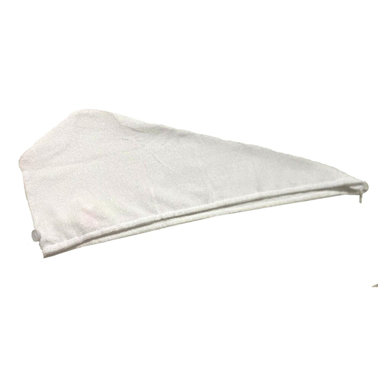 (White) Soft 100% Cotton Hair Wrap Head Towel Turban Twist Button Quick Dry
