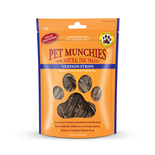 Pet Munchies Venison Strips, 75 g, Box of 8