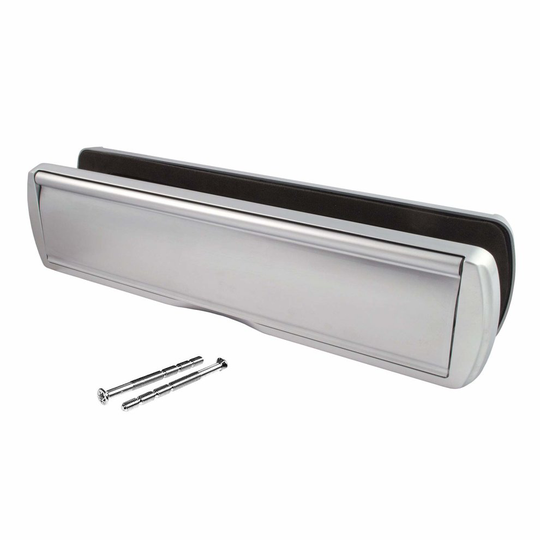 12" Satin Chrome Omega Letterplate Premium Heavy Duty Sprung Letter box UPVC Wood Door