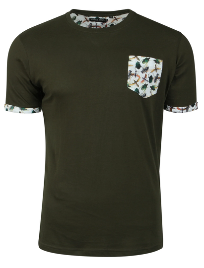 T-Shirts Fly Roll Cuff Cotton T-Shirt with Chest Pocket in Khaki / S - Tokyo Laundry