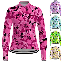 21Grams Women's Cycling Jersey Long Sleeve Bike Jersey Top with 3 Rear Pockets Mountain Bike MTB Road Bike Cycling Breathable Quick Dry Moisture Wicking Reflective Strips Rosy Pink Blue Purple Floral Lightinthebox
