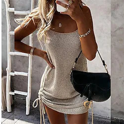 Women's Swimwear Cover Up Beach Dress Normal Swimsuit Backless UV Protection Knit Pure Color Khaki White Black Scoop Neck Bathing Suits New Vacation Daily Lightinthebox