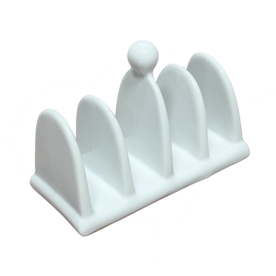 Classic 4 Slice Fine Porcelain White Toast Bread Rack With Handle Vintage Style