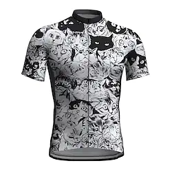 21Grams Men's Cycling Jersey Short Sleeve Bike Top with 3 Rear Pockets Mountain Bike MTB Road Bike Cycling Breathable Quick Dry Moisture Wicking Reflective Strips Black Cat Polyester Spandex Sports Lightinthebox