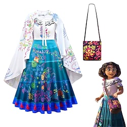 Encanto Mirabel Madrigal Cosplay Costume Outfits Flower Girl Dress Girls' Movie Cosplay Cute Blue Dress Bag Cloak Children's Day New Year Masquerade Polyester Lightinthebox