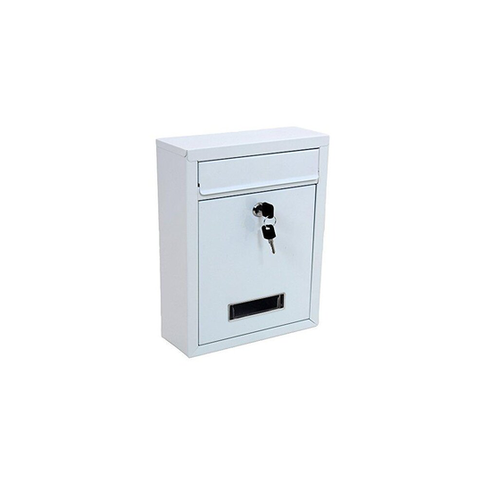 External Mailbox Wall Mounted Outdoor White Metal Letterbox for Outside Wall | Locking Residential Postbox Mail Letter Post Box