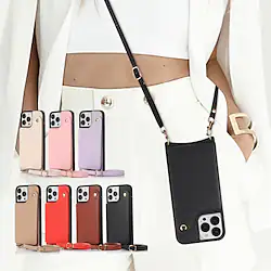 Leather Wallet Case for Apple iPhone 14 Pro Max 13 12 11 Shockproof Magnetic Closure with Card Holder Kickstand Adjustable Neck Strap Solid Colored Lanyard Protective Case Lightinthebox