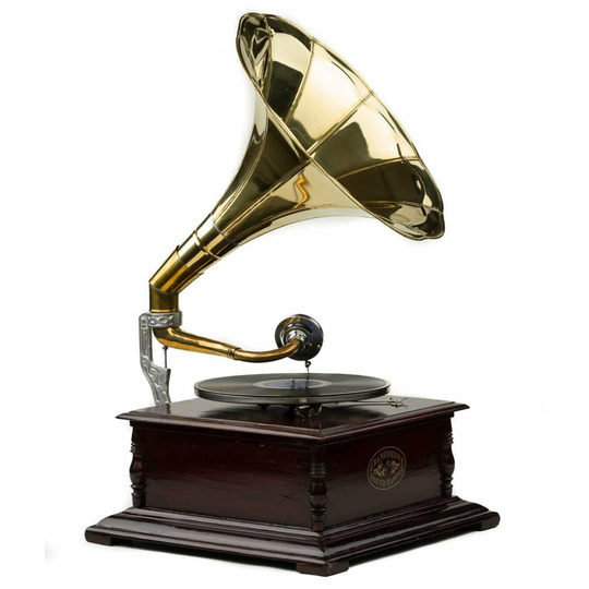 (Square) Gramophone Phonograph Record Player Music Box Base Brass Horn 78 rpm - Retro Decoration