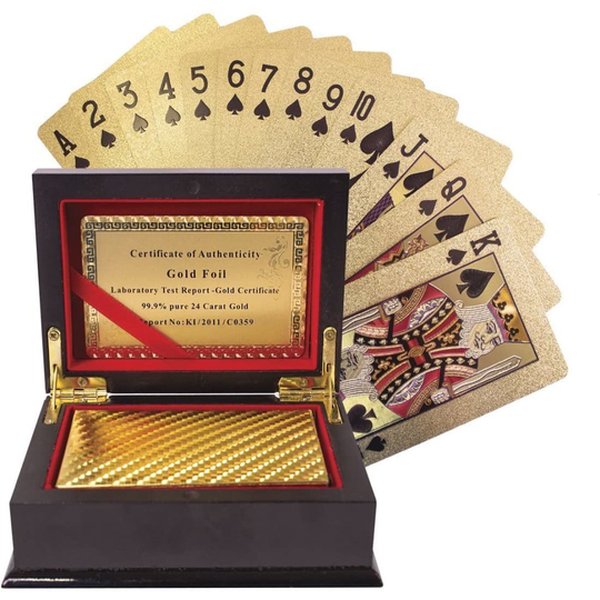 Invero® Certificated 24K Pure Gold Plated Playing Cards Full Poker Deck - Complete with Presentation Box and Certificate of Authentication