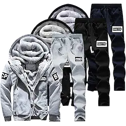 Men's Tracksuit Sweatsuit Full Zip Casual Winter Long Sleeve Fleece Thermal Warm Breathable Soft Fitness Gym Workout Running Sportswear Activewear Black Dark Blue Red Lightinthebox
