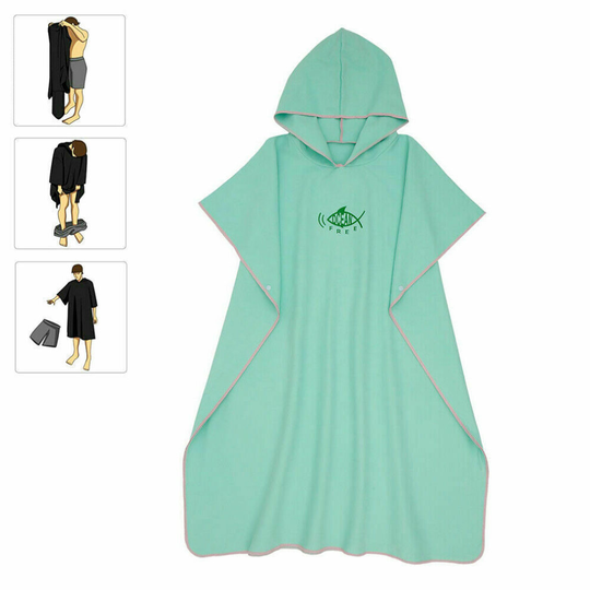 (Green) Colourful Hooded Poncho Towel Changing Robe Adult Beach Towel Surf Kitesurf UK