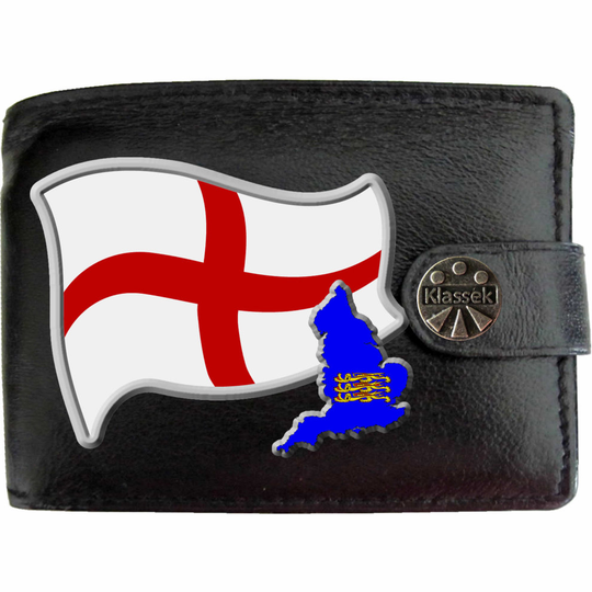 (Standard) England Flag English Map COA Mens Wallet Chain Leather Coin Pocket Klassek RFID Blocking Credit Card Slots and Metal Gift Box