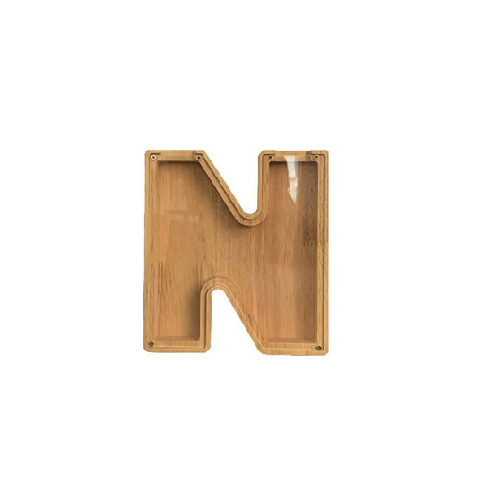 (N) Wooden Letter Piggy Bank English Alphabet Coin Money Storage Boxes Xmas Gifts Birthday Gifts