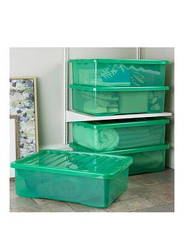 Wham Set Of 3 Green Crystal Plastic Storage Boxes &Ndash; 32 Litres Each