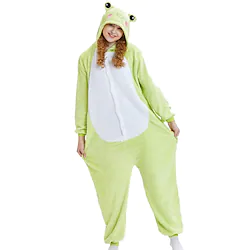Adults' Kigurumi Pajamas Frog Animal Patchwork Onesie Pajamas Coral fleece Cosplay For Men's Women's Boys Christmas Animal Sleepwear Cartoon Festival / Holiday Costumes / Machine wash / Girls' Lightinthebox