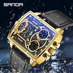 SANDA New Dual Display Electronic Quartz Watch for Men Top Brand Waterproof Multifunction Sports Fashion Leather Luxury Watches Lightinthebox