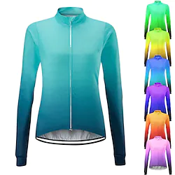 21Grams Women's Cycling Jersey Long Sleeve Bike Jersey Top with 3 Rear Pockets Mountain Bike MTB Road Bike Cycling UV Resistant Breathable Quick Dry Back Pocket Green Purple Yellow Gradient Spandex Lightinthebox