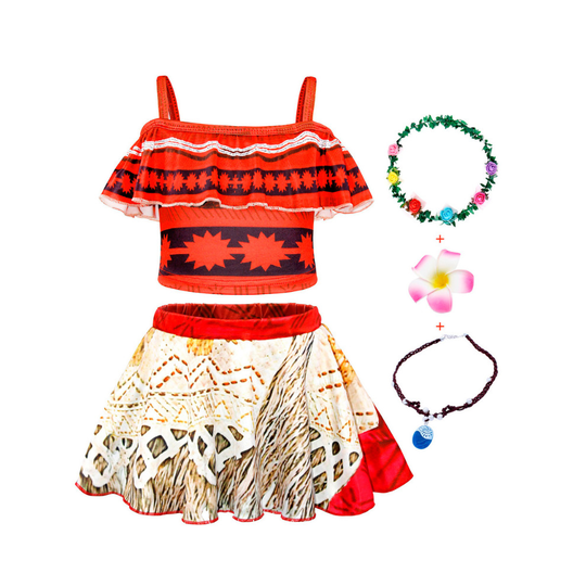 (3-4 Years, wreath+necklace+flower(P021+P025-Rose+P040)) AmzBarley Moana Swimming Costume for Girls Kids Swimwear Swimsuit Summer Beach Holiday Bathin